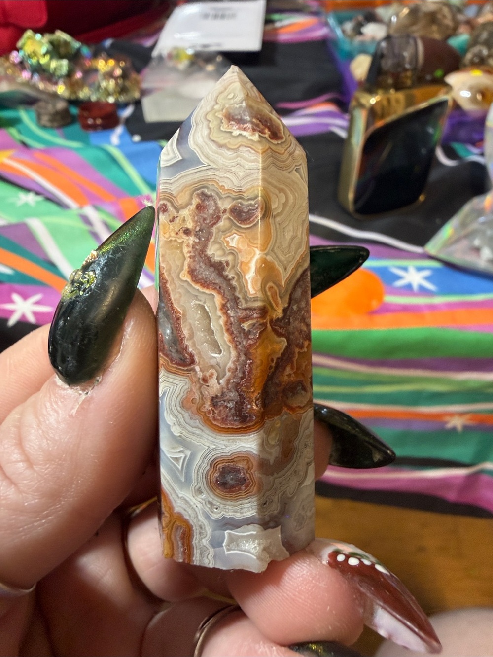Polished Natural crazy lace agate Point in Brown and Cream